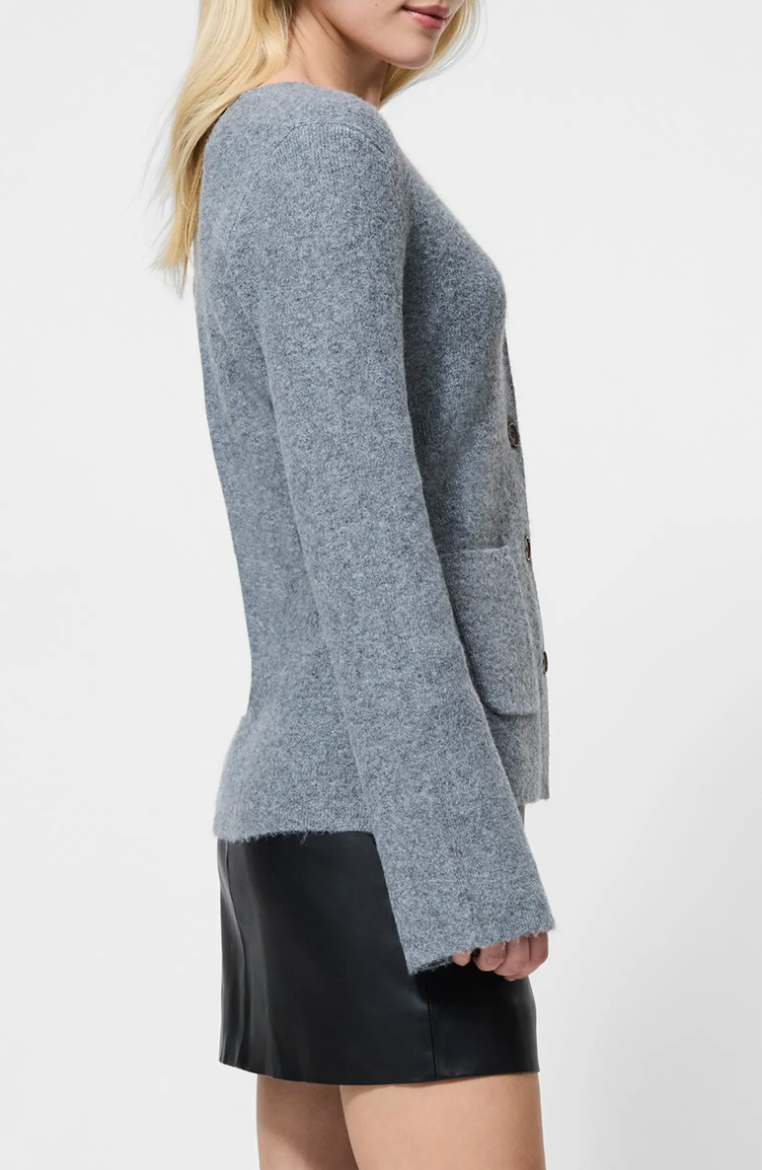 Ellie Knit V Neck Cardigan - Mid Grey
