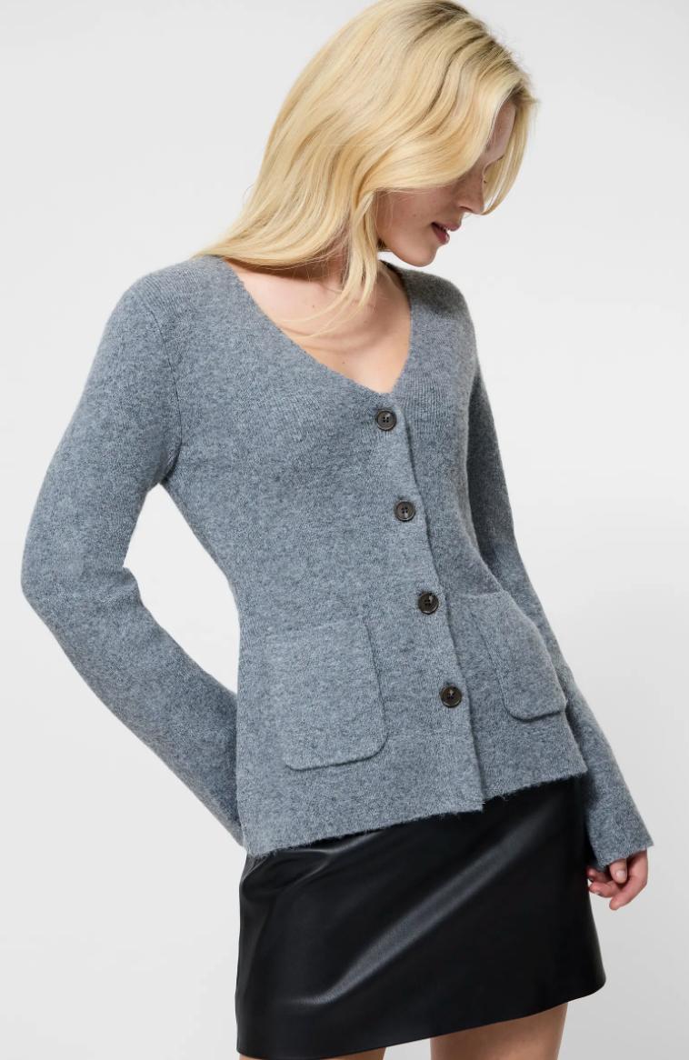 Ellie Knit V Neck Cardigan - Mid Grey