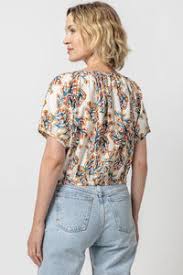 Elastic Hem Button Front Top - Spring Watercolor