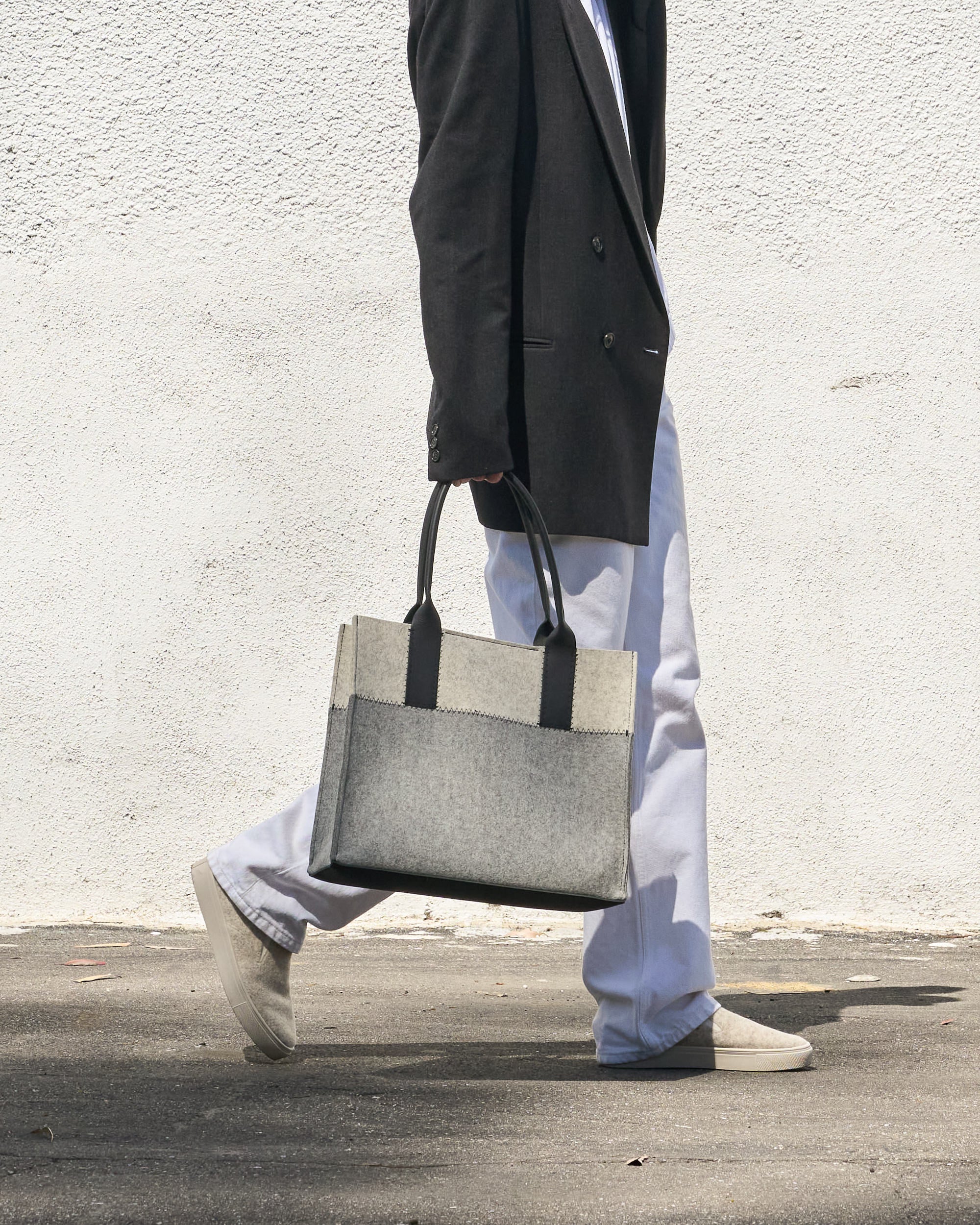 Jaunt Merino Wool Midi Tote - Granite/ Heather White/Black