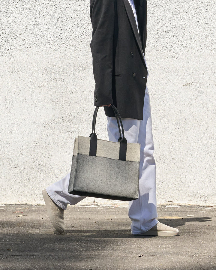Jaunt Merino Wool Midi Tote - Granite/ Heather White/Black