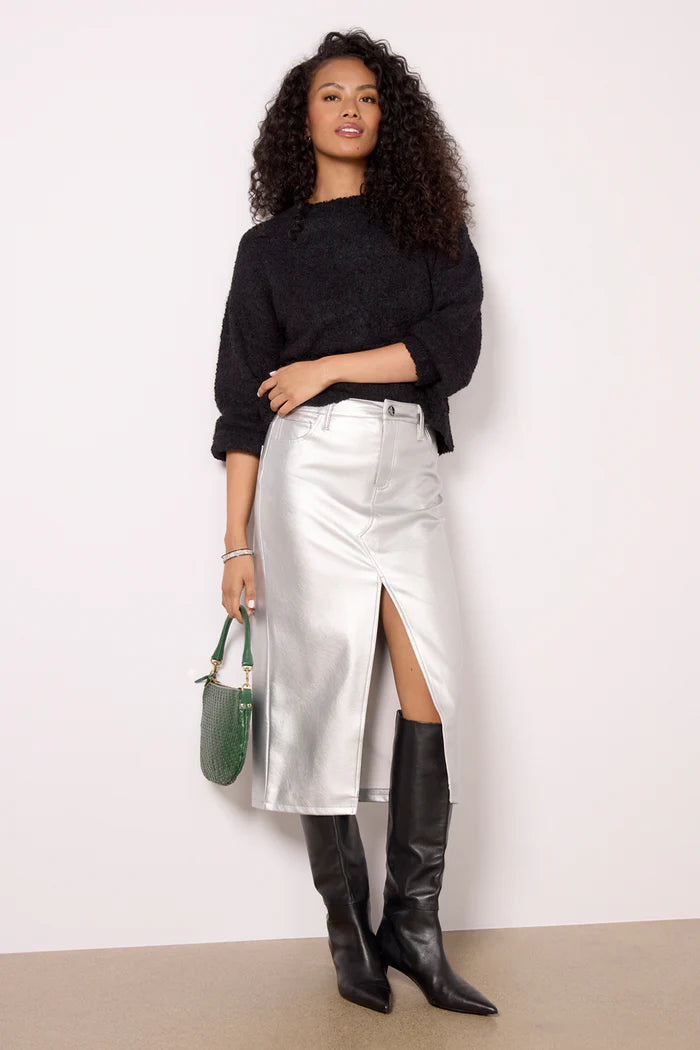 Leather Like Midi Skirt - Silver