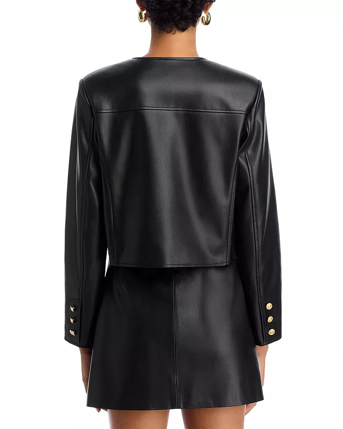 Dessa Faux Leather Cropped Jacket - Black