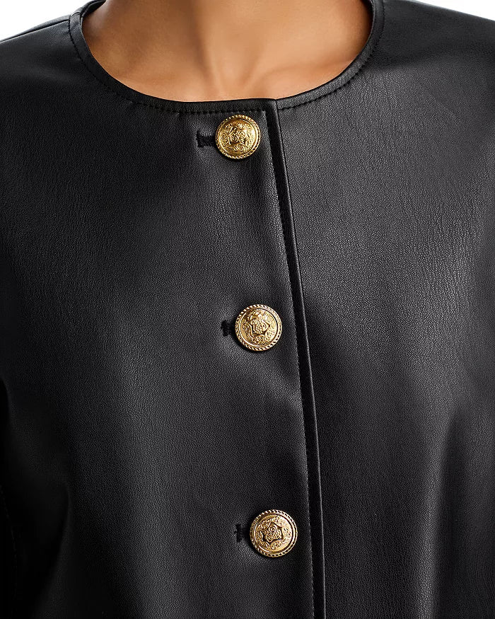 Dessa Faux Leather Cropped Jacket - Black