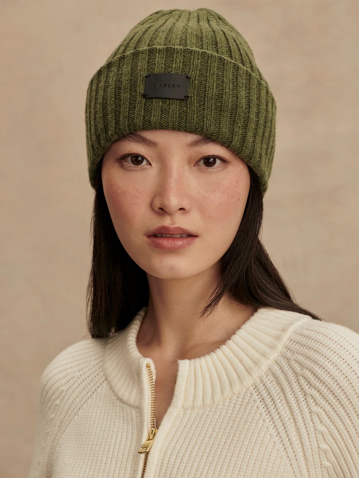 Elva Chunky Rib Beanie - Mid Olive Marl