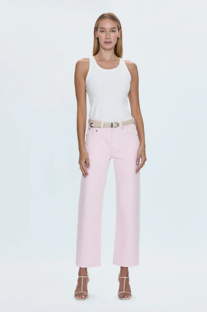Lexi Mid Rise Bowed Straight Jean - Blush