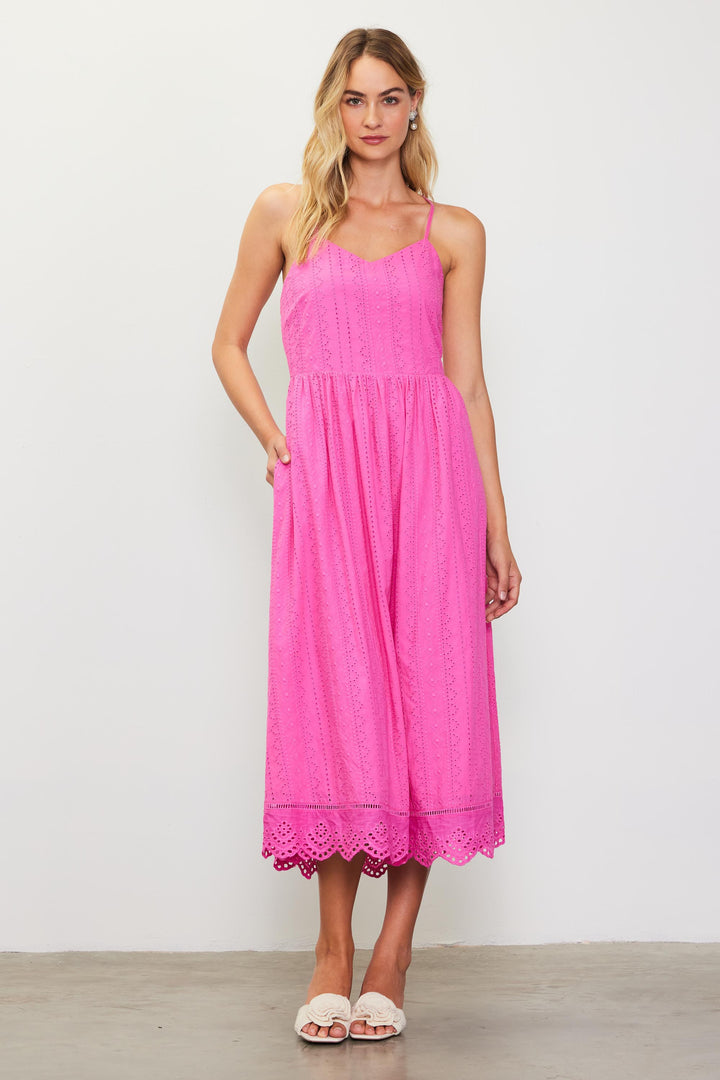 Eyelet Lace Smocked Dress - Pink Bubble Gum