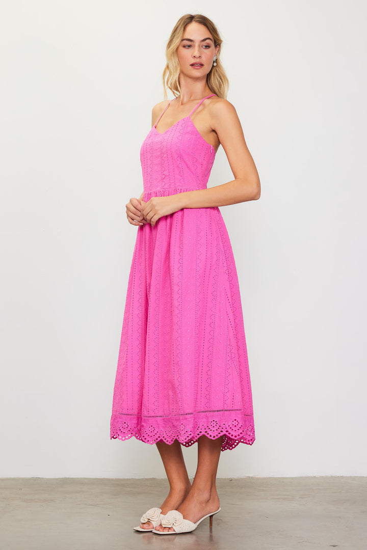 Eyelet Lace Smocked Dress - Pink Bubble Gum