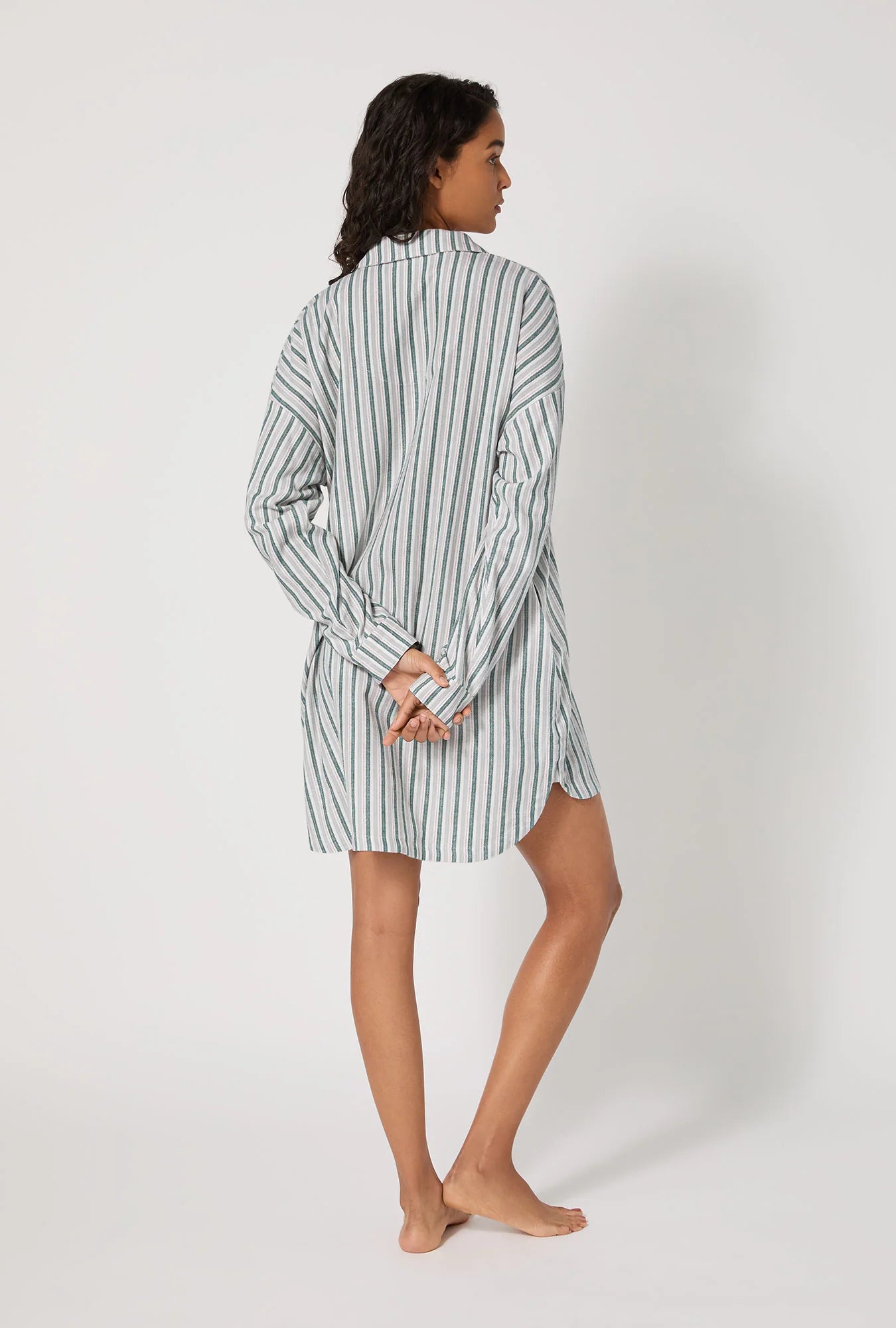 High Low Flannel Boyfriend Shirt - Peppermint