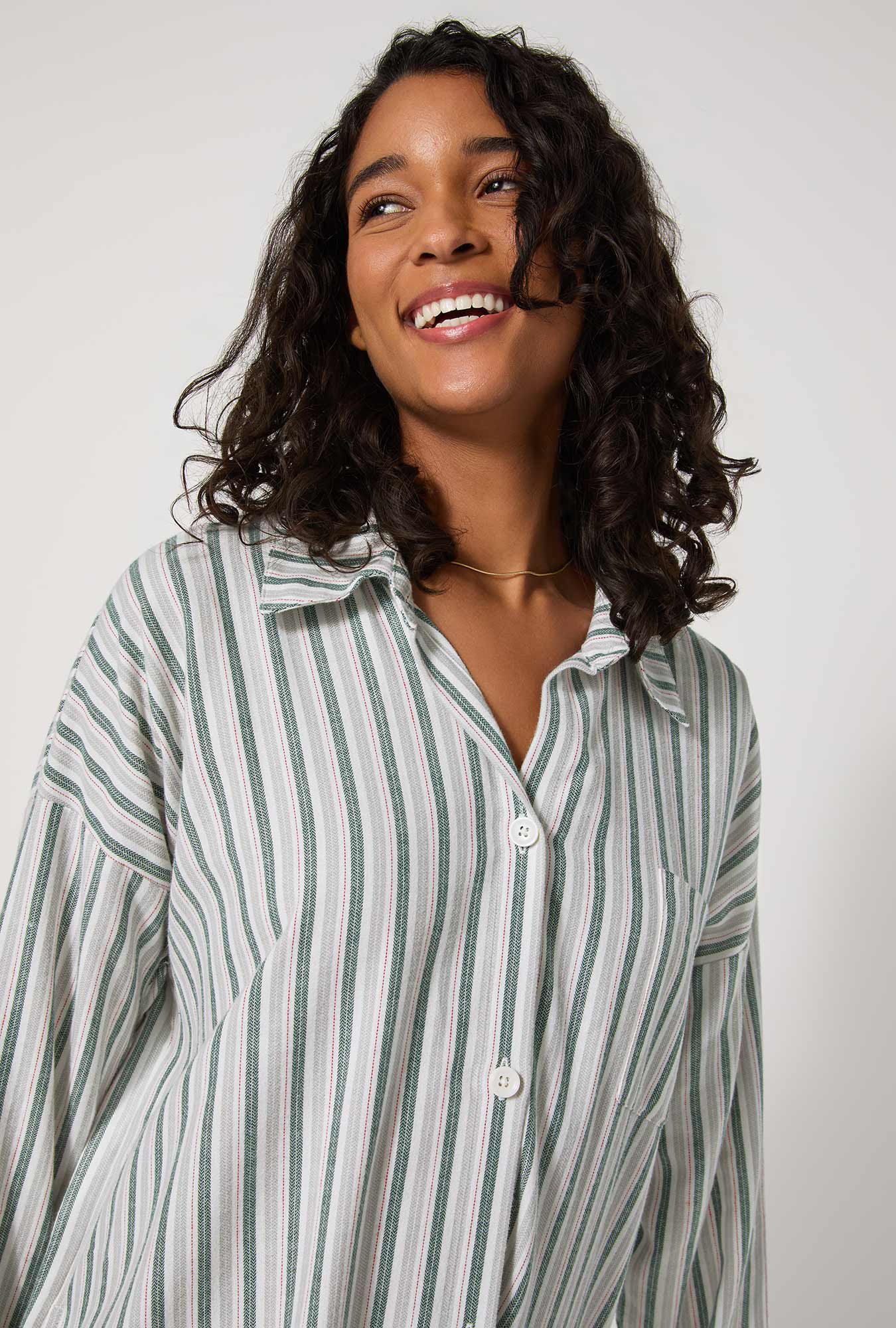 High Low Flannel Boyfriend Shirt - Peppermint