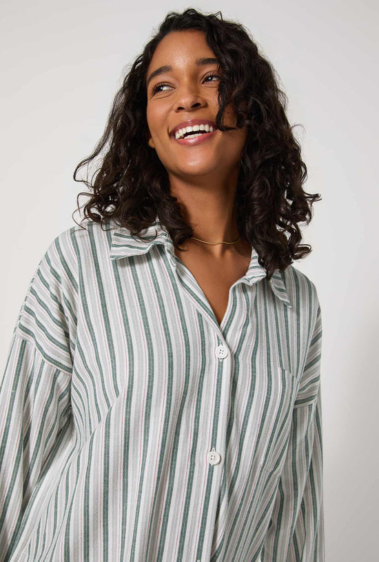 High Low Flannel Boyfriend Shirt - Peppermint