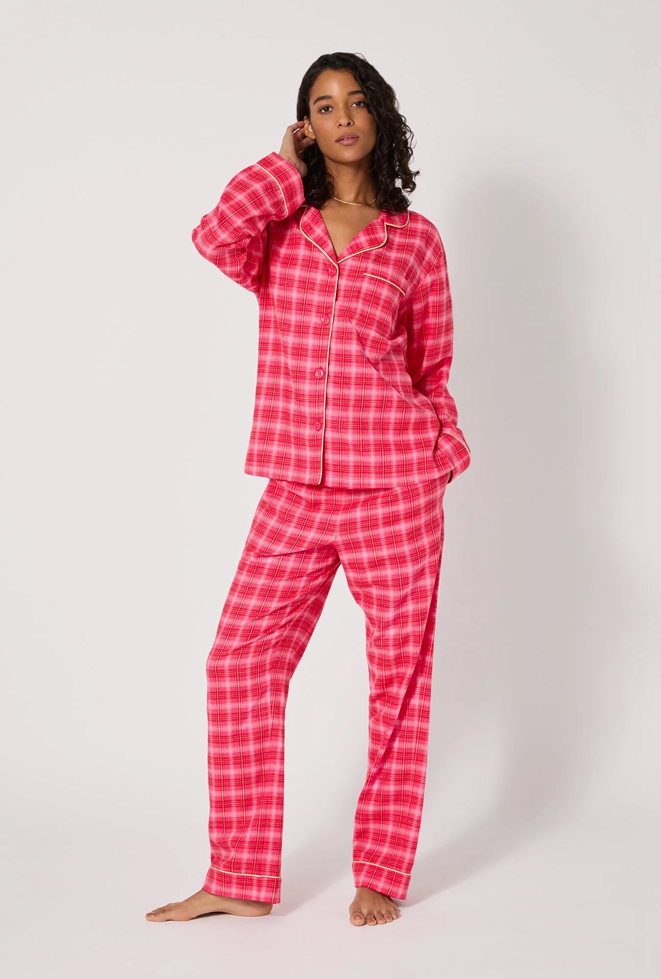 Long Sleeve Classic Woven Portuguese Flannel PJ Set, Wonderland Plaid