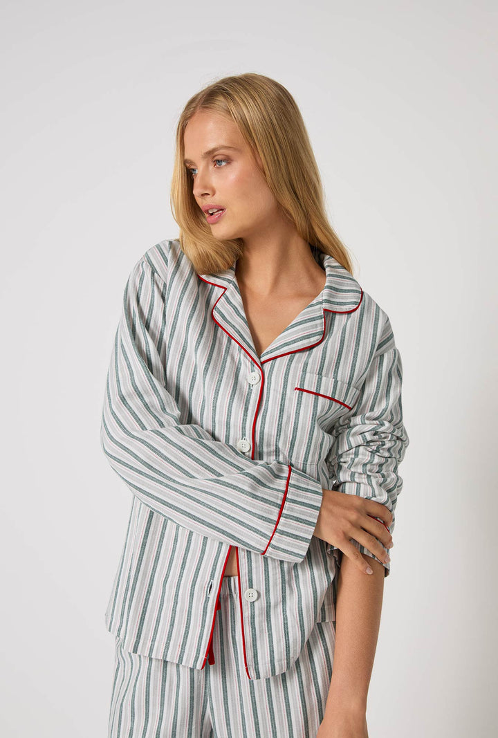 Long Sleeve Classic Woven PJ Set - Peppermint Stripe