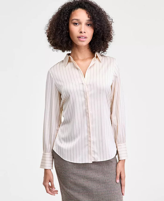 Satin Pinstripe Blouse - Porcelain Cream/Black