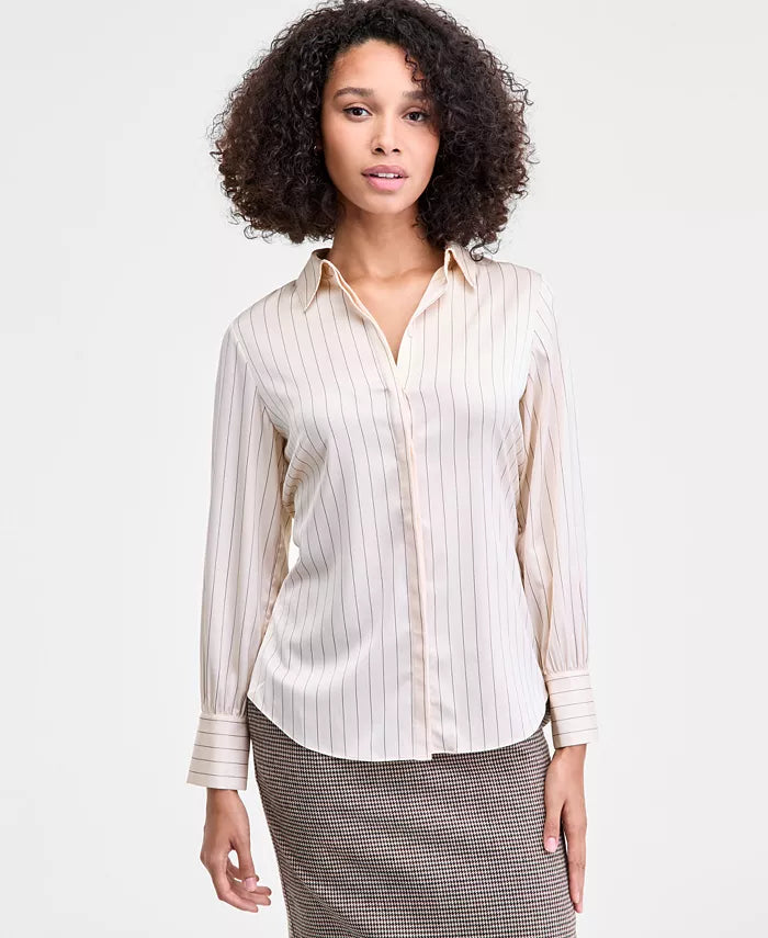 Satin Pinstripe Blouse - Porcelain Cream/Black