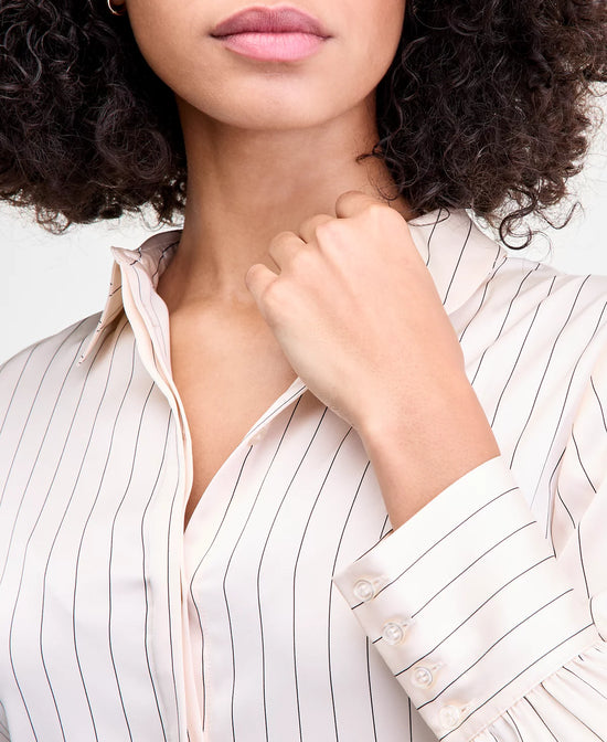 Satin Pinstripe Blouse - Porcelain Cream/Black