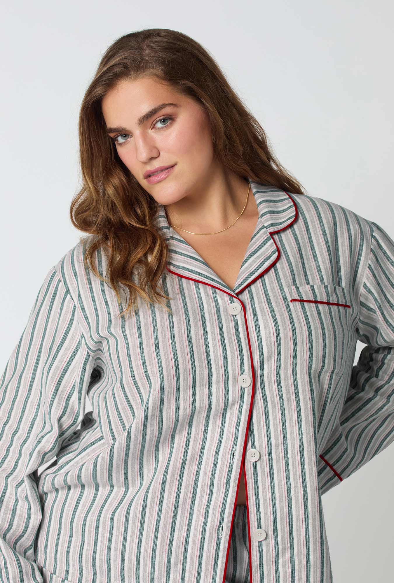 Long Sleeve Classic Woven PJ Set - Peppermint Stripe