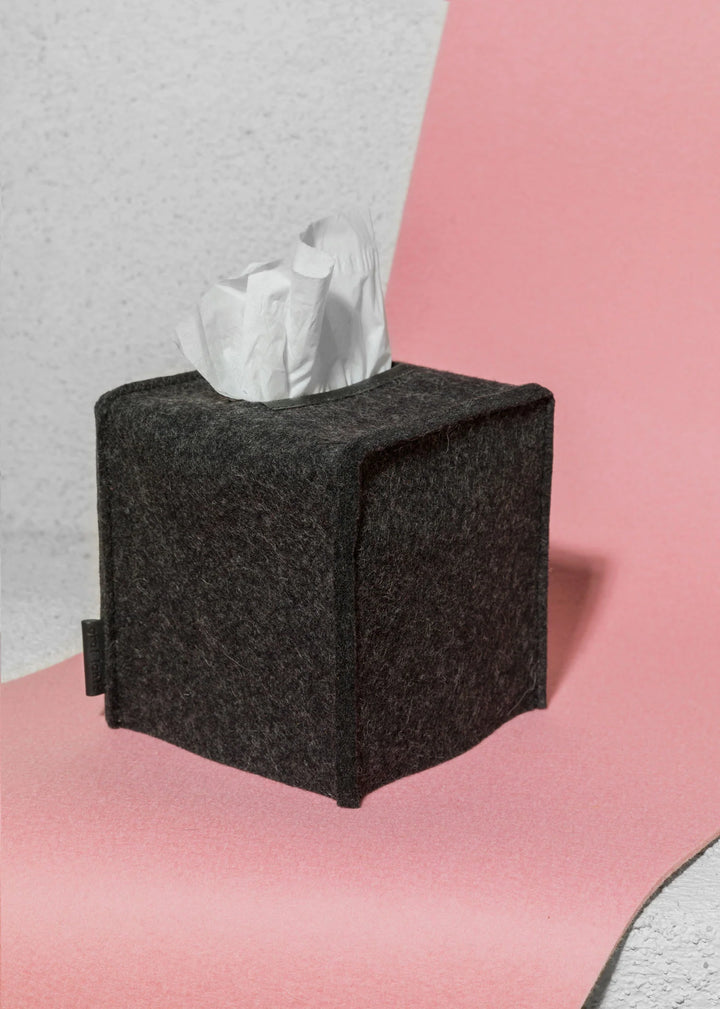 Merino Wool Small Tissue Box Cover - Charcoal Black