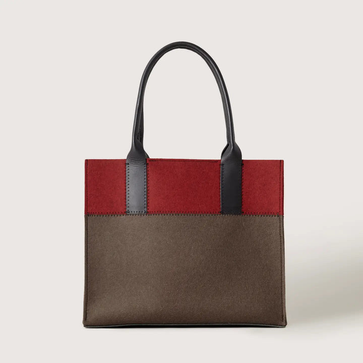 Jaunt Merino Wool Midi Tote - Tobacco/Cherry Black
