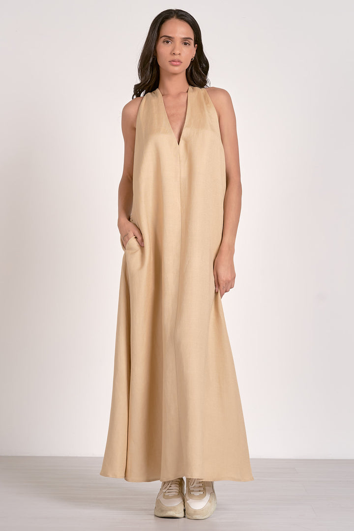 Maxi Sleeveless V-Neck Dress - Khaki