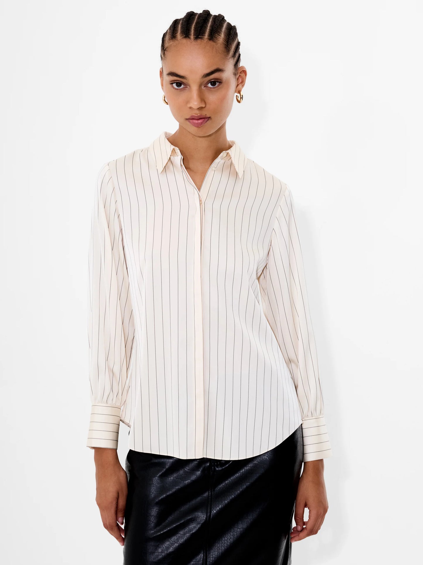 Satin Pinstripe Blouse - Porcelain Cream/Black