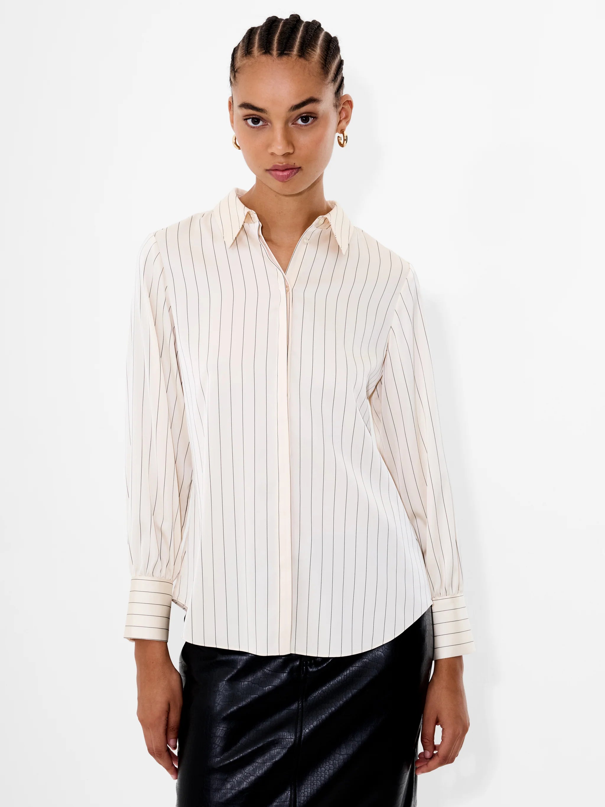 Satin Pinstripe Blouse - Porcelain Cream/Black