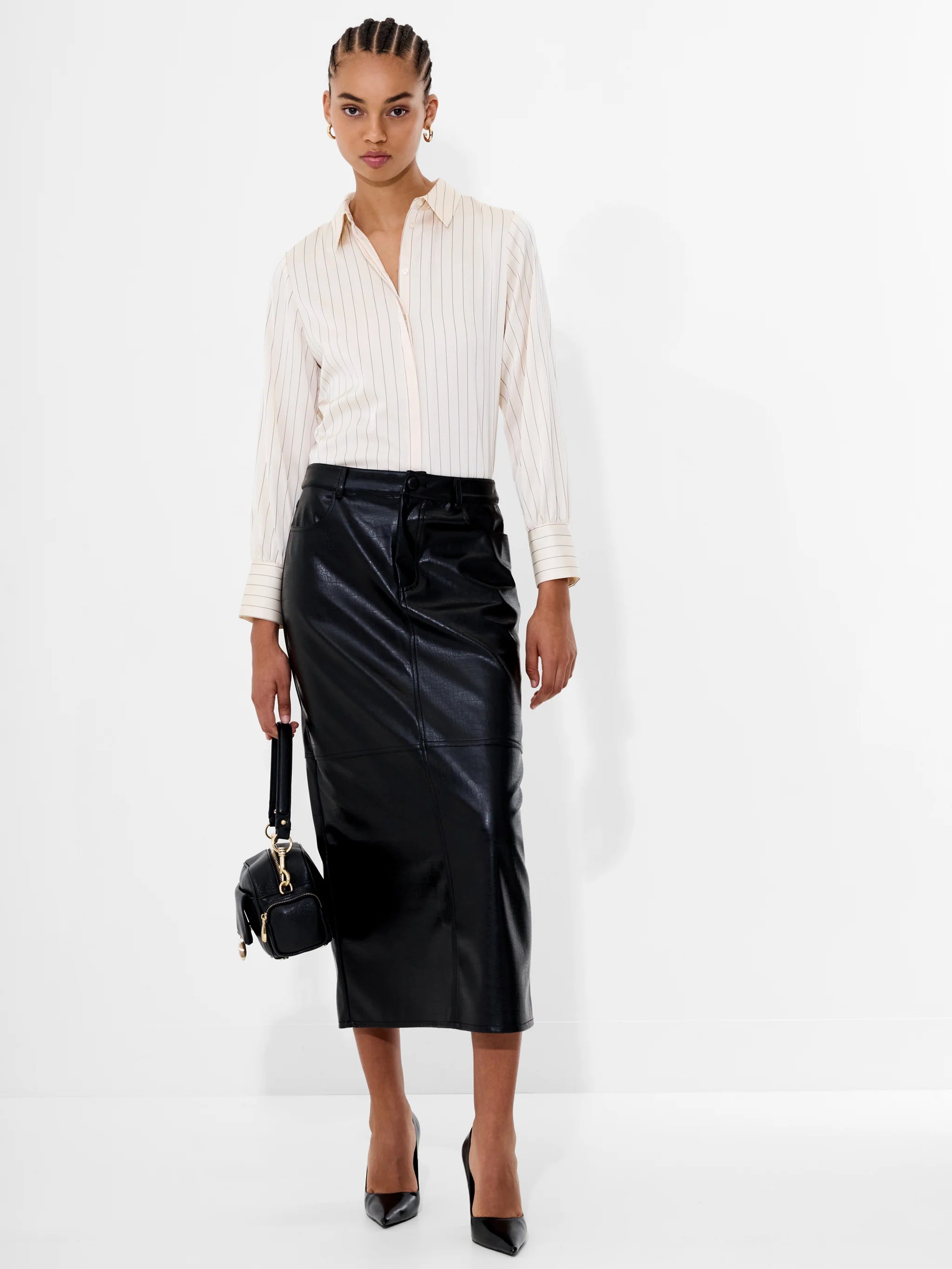 Satin Pinstripe Blouse - Porcelain Cream/Black