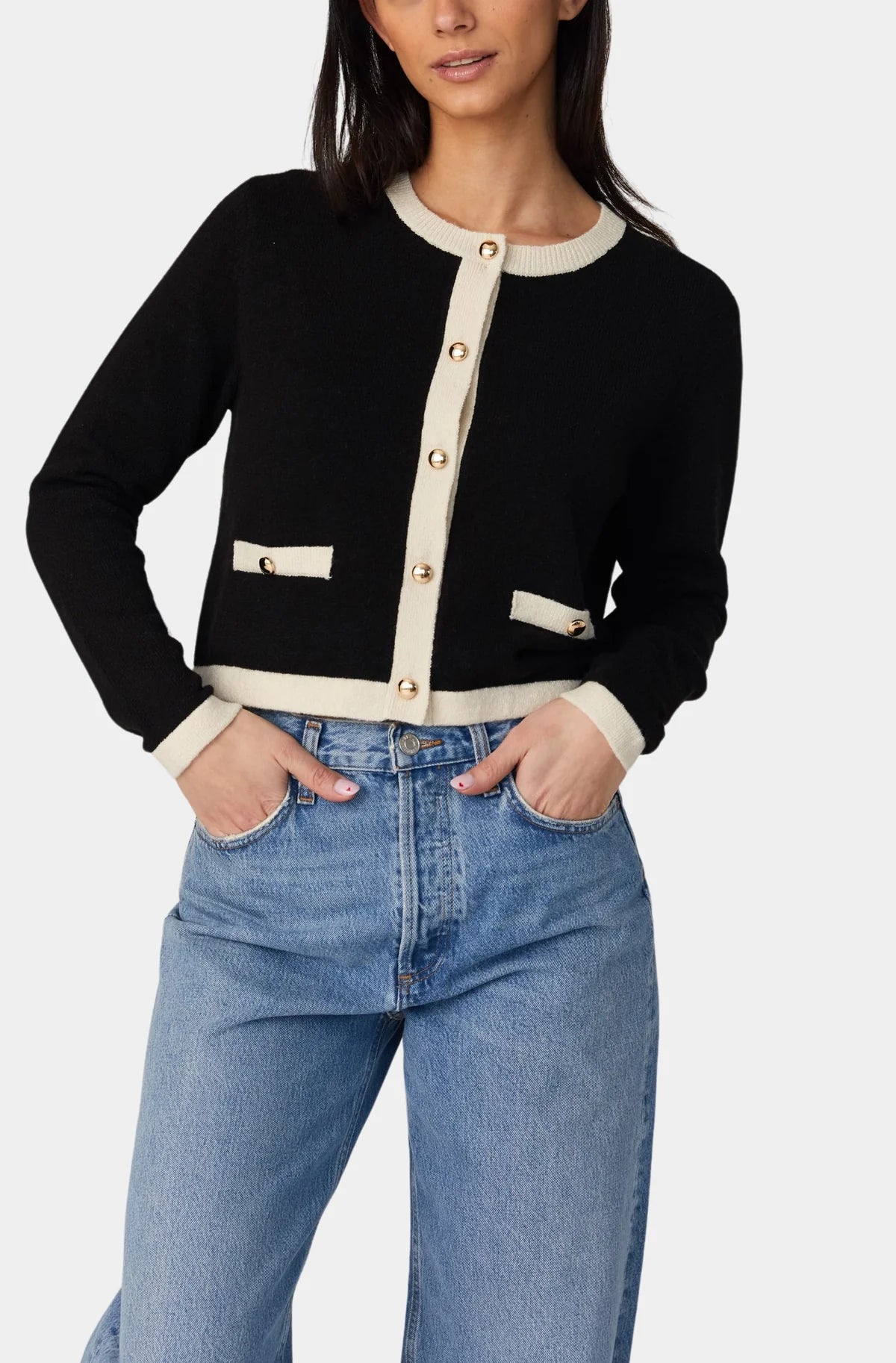 Vhari Contrast Cardigan - Black/Classic Cream