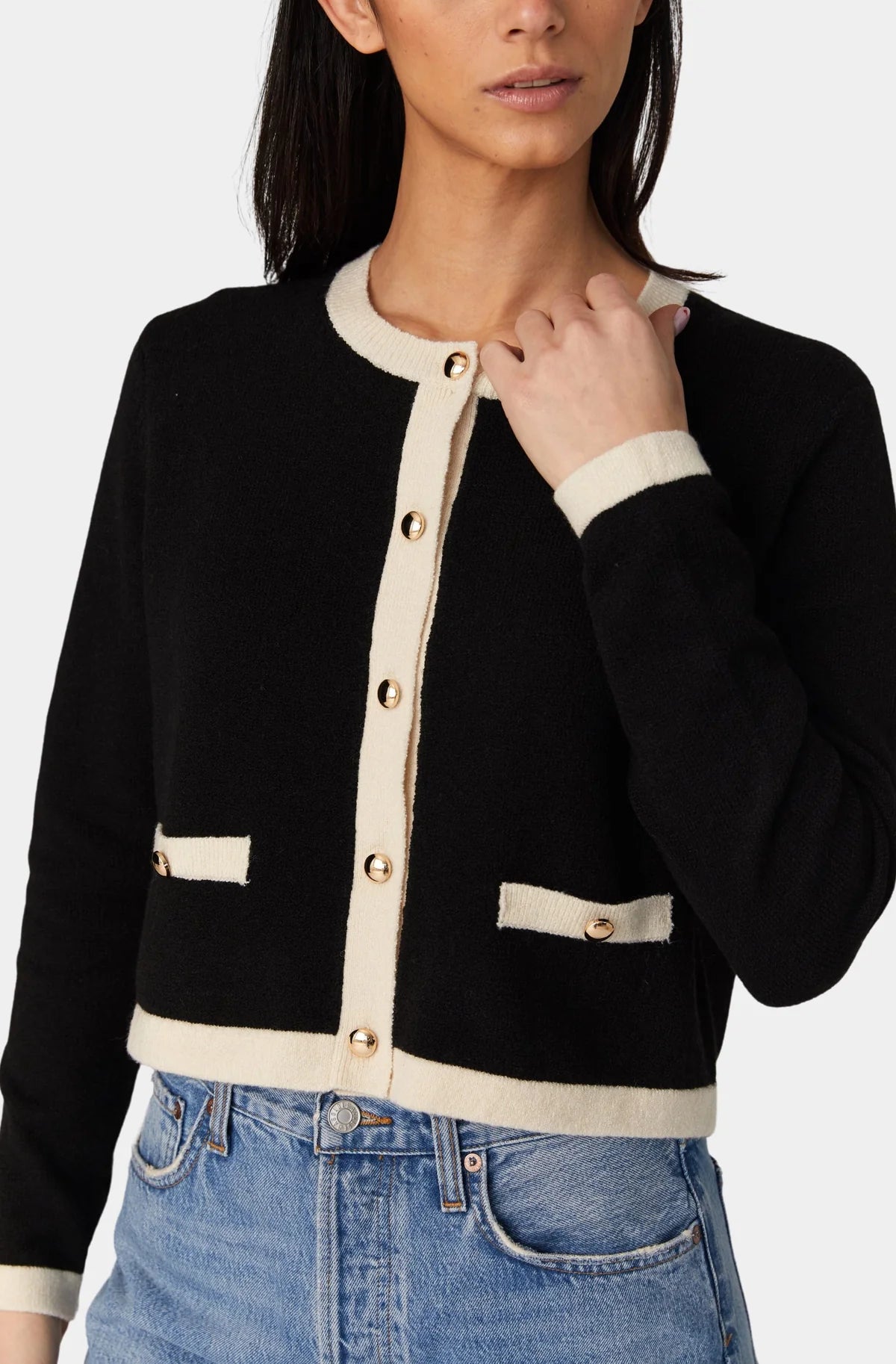 Vhari Contrast Cardigan - Black/Classic Cream