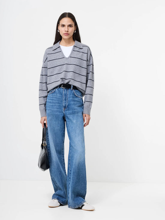 Sloane Knit Stripe Pullover - Heather Grey