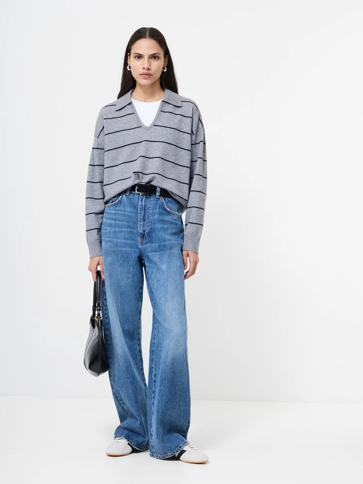 Sloane Knit Stripe Pullover - Heather Grey