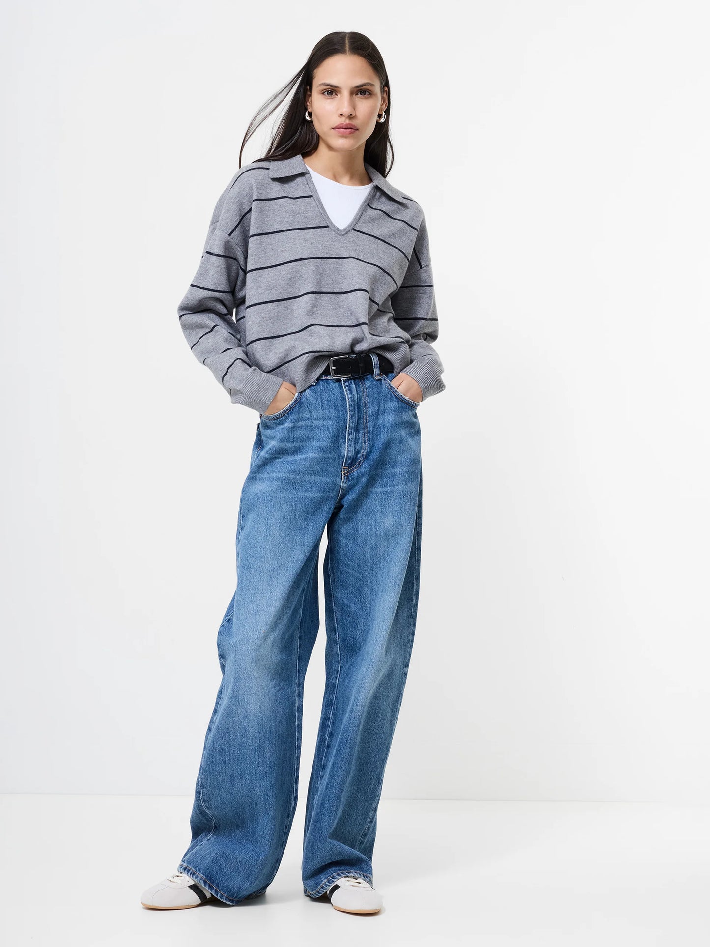 Sloane Knit Stripe Pullover - Heather Grey