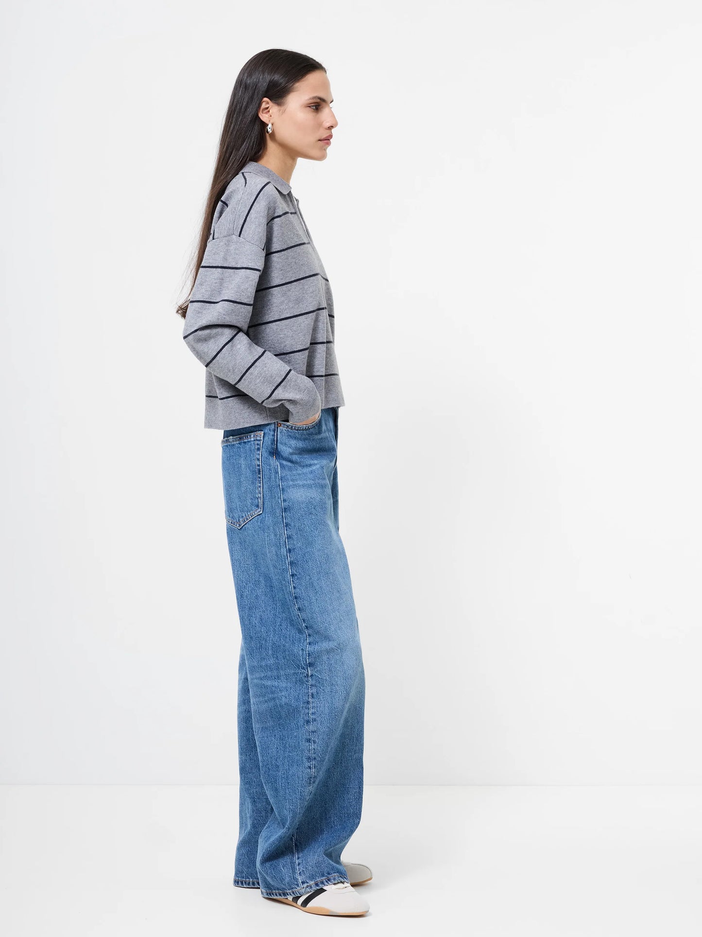 Sloane Knit Stripe Pullover - Heather Grey