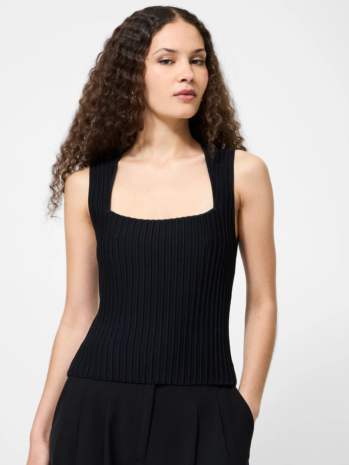 Ottoman Crinkle Sleeveless Top - Black