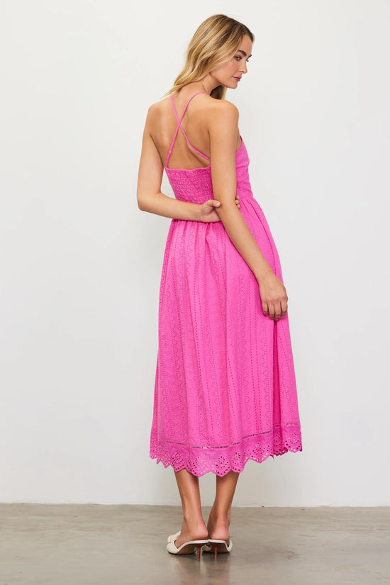 Eyelet Lace Smocked Dress - Pink Bubble Gum
