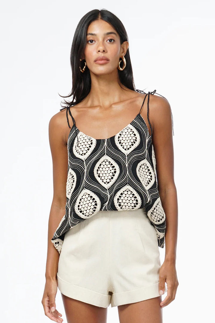 Camila Strappy Embroidered Top - Black/Cream