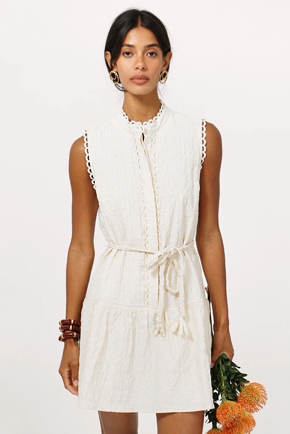 Genny Textured Sleeveless Mini Dress - Cream