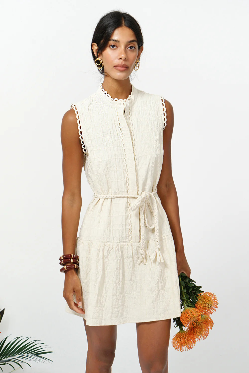 Genny Textured Sleeveless Mini Dress - Cream