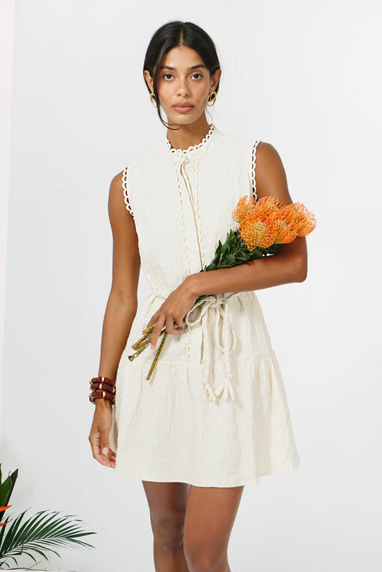 Genny Textured Sleeveless Mini Dress - Cream