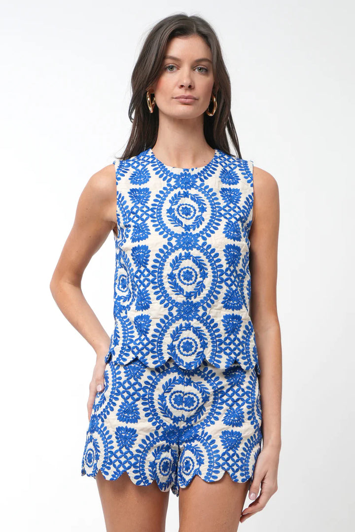Joanne Scalloped Embroidered Shell Top