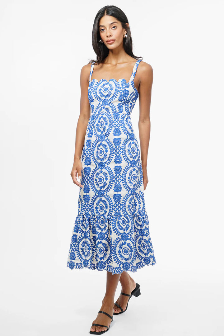 Shanna Embroidered Scalloped Midi Dress