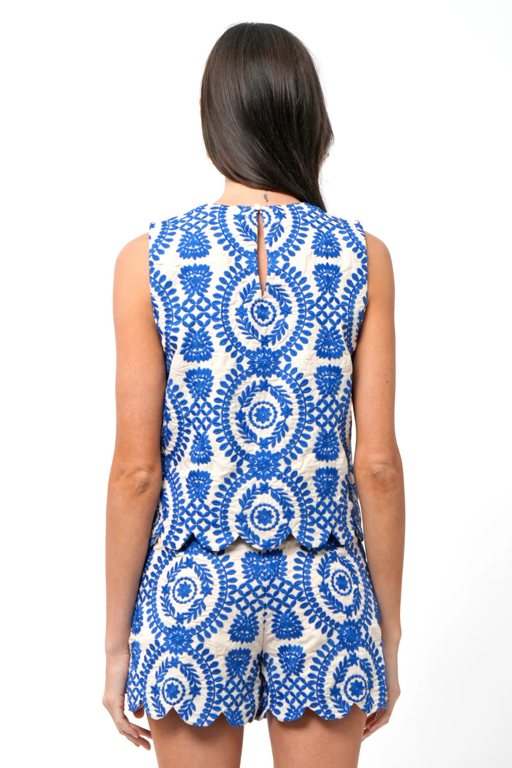 Joanne Scalloped Embroidered Shell Top
