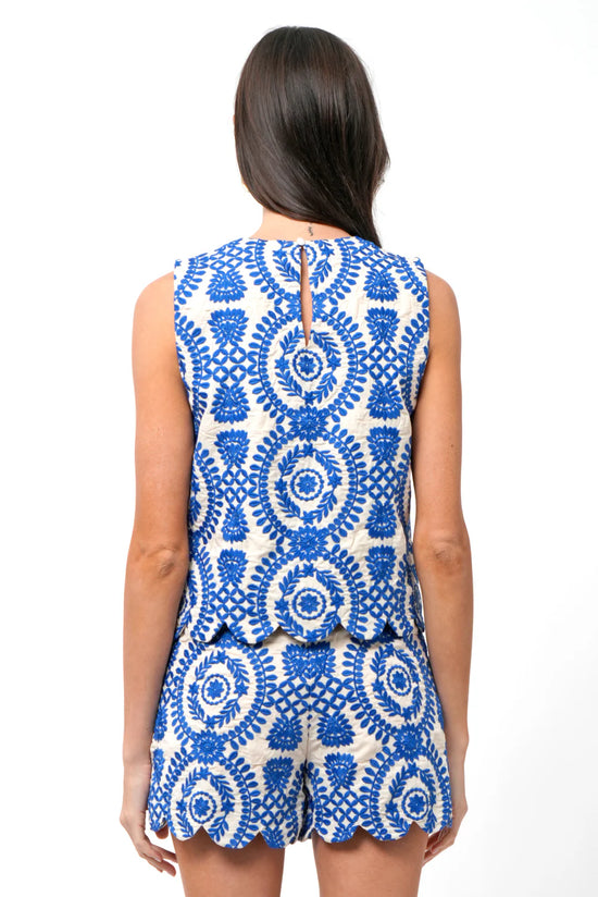Joanne Scalloped Embroidered Shell Top