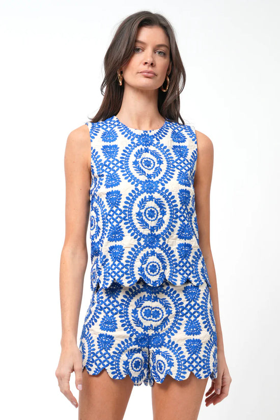 Joanne Scalloped Embroidered Shell Top
