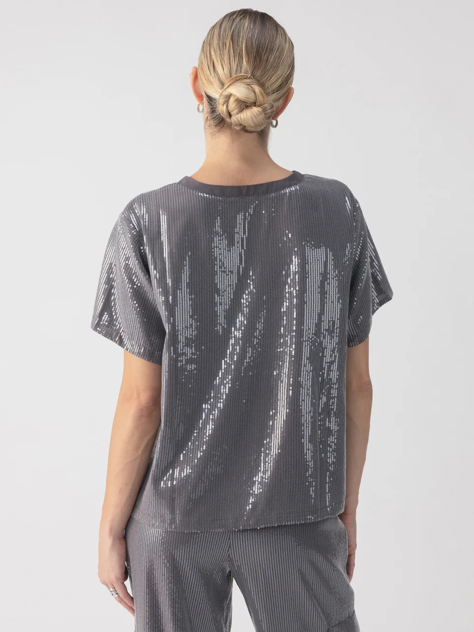 Perfect Sequin Tee - Gunmetal