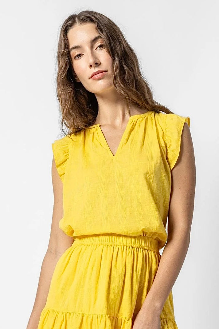 Flutter Sleeve Split Neck - Saffron