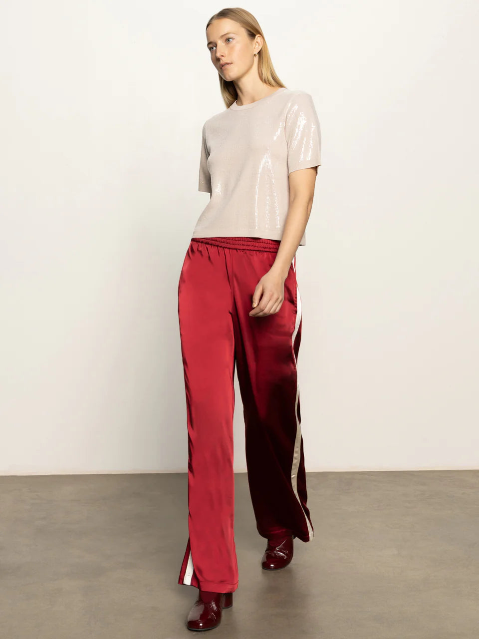 Satin Track Pant - Crimson