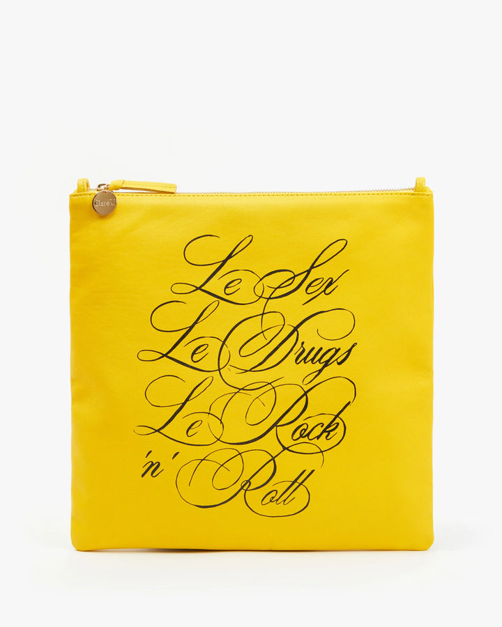 Foldover Clutch W/ Tabs- Sunflower L'Été w/ Black Le Sex Le Drugs Le Rock 'n' Roll