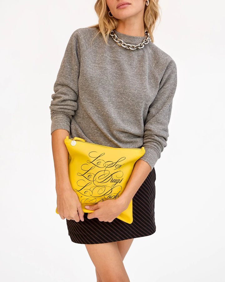 Foldover Clutch W/ Tabs- Sunflower L'Été w/ Black Le Sex Le Drugs Le Rock 'n' Roll