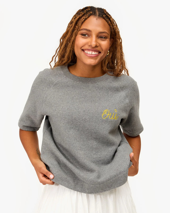 Short Sleeve Sweatshirt - Embroidered Oui